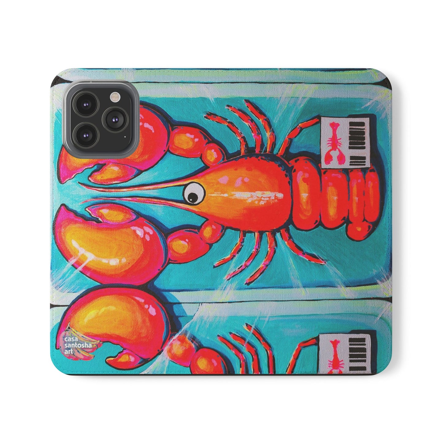 Neon Lobster Flip Phone Case – Wallet Cover with Card Slots