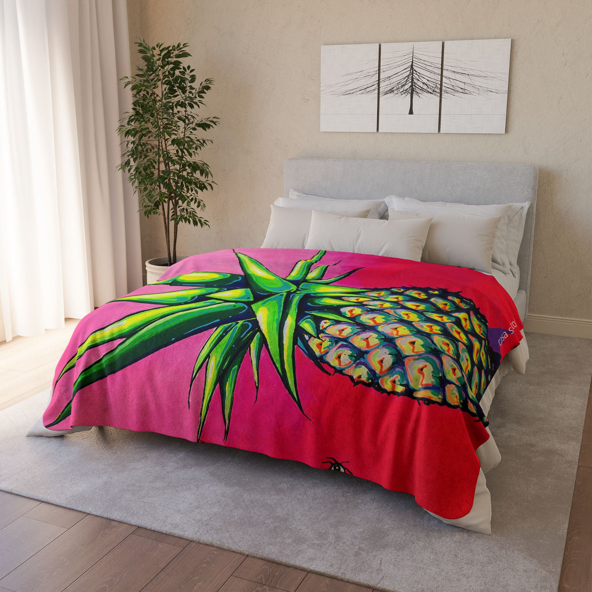 Neon Pineapple Fleece Sherpa Blanket