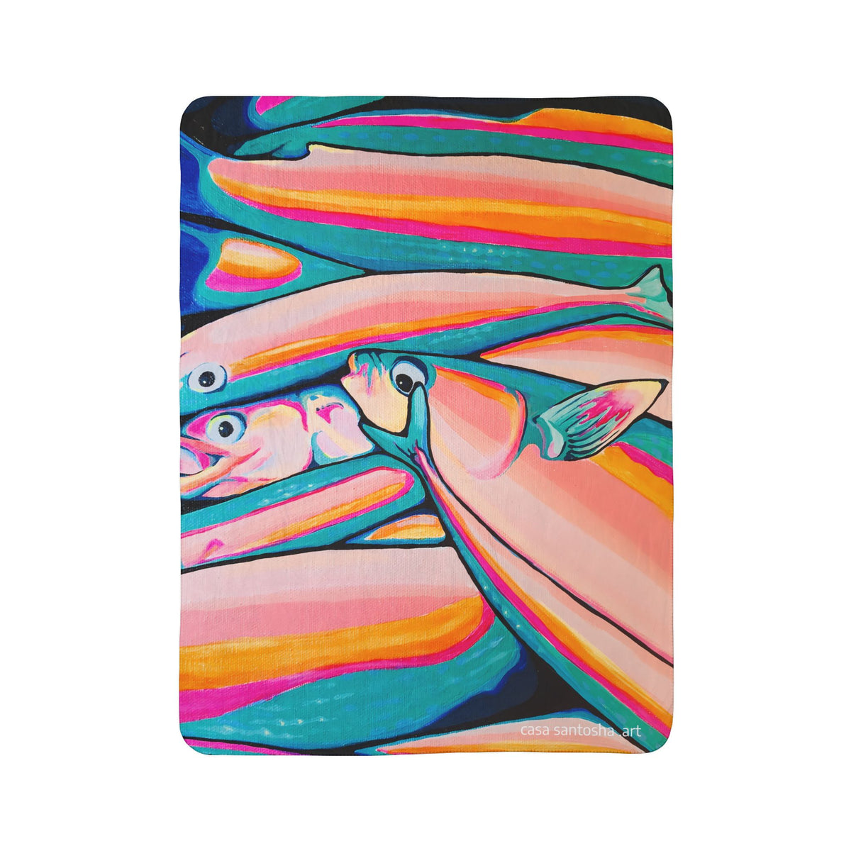 Neon Fish Fleece Sherpa Blanket