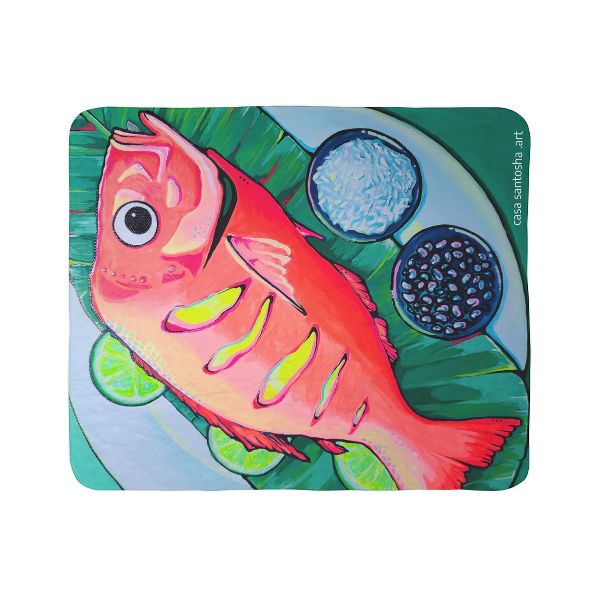 Neon Fried Fish Fleece Sherpa Blanket