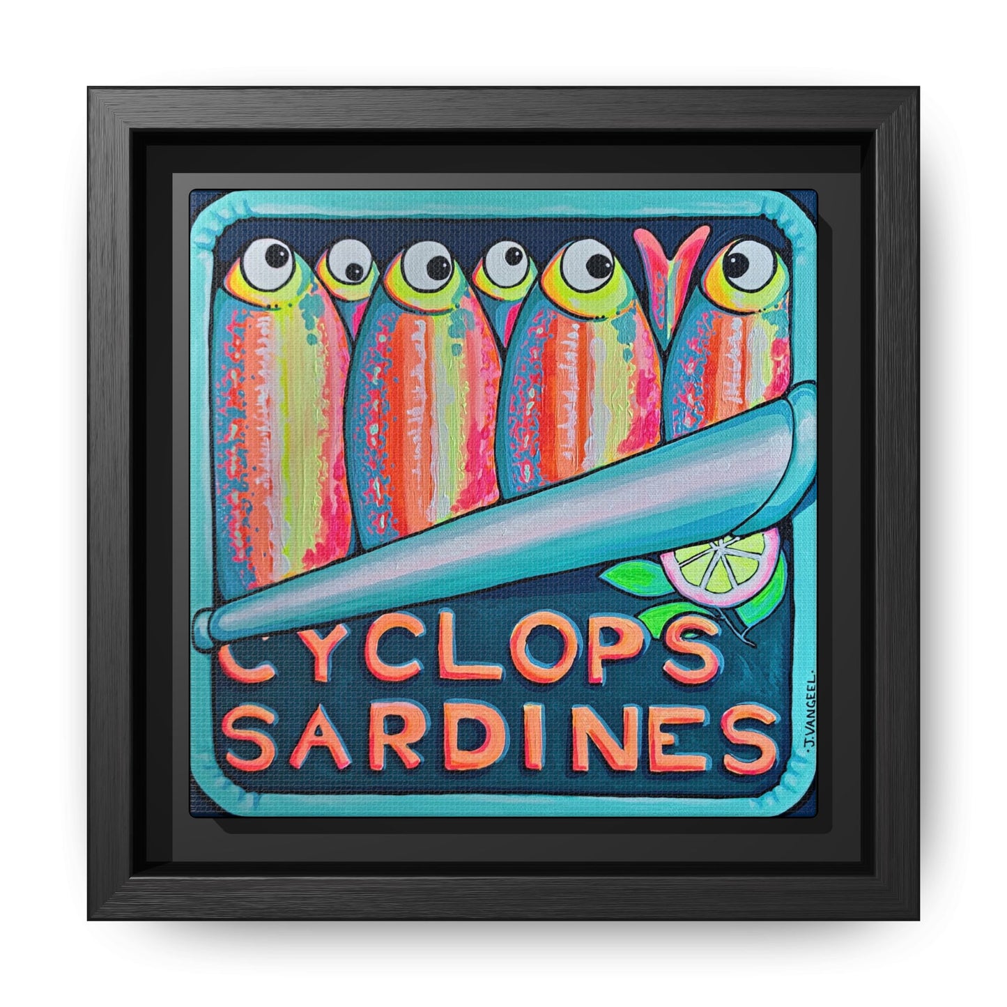 Framed Neon Sardines Canvas Print
