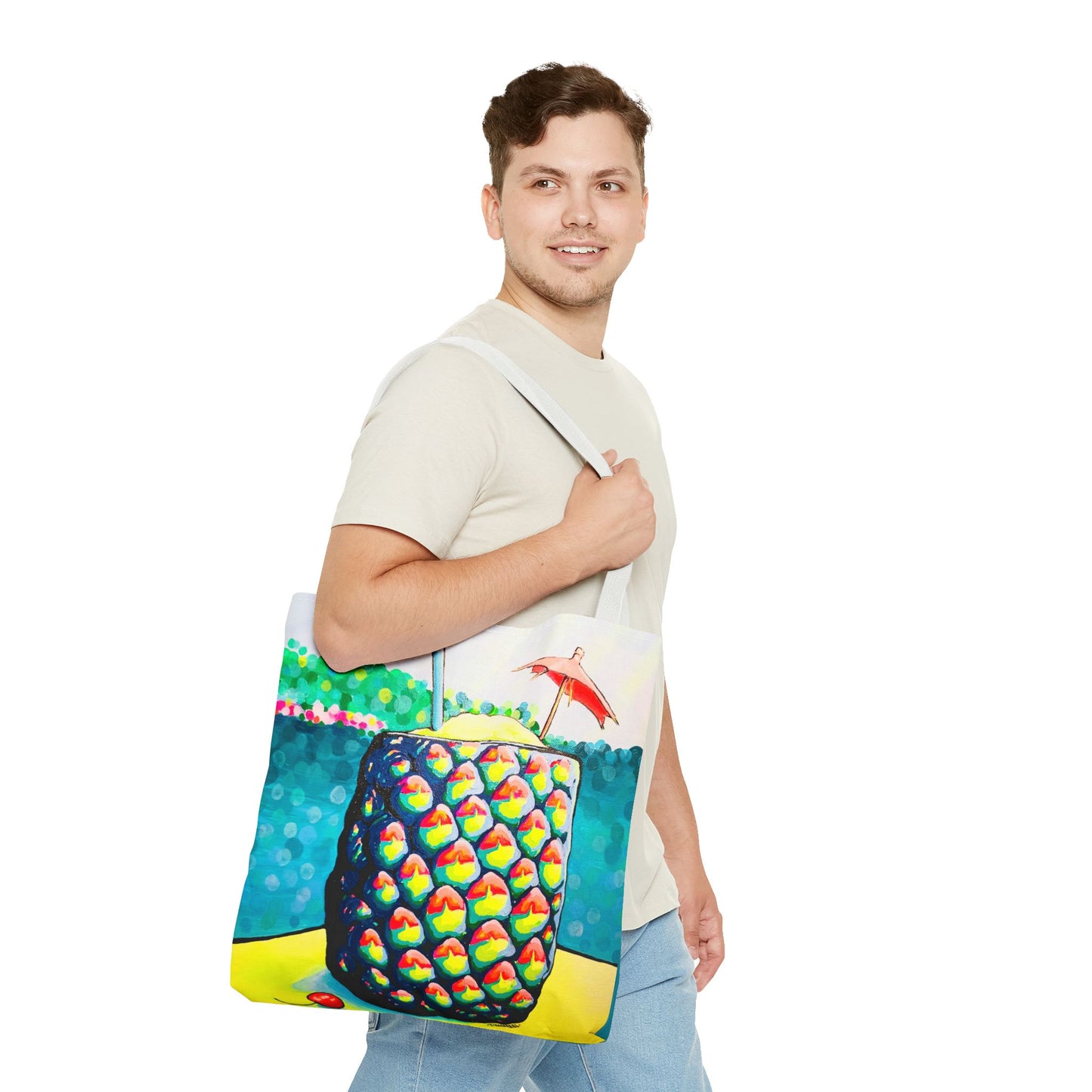 Premium Neon Piña Colada Tote Bag, Original Artist Design, Reusable Shopping Tote,  Eco-Friendly