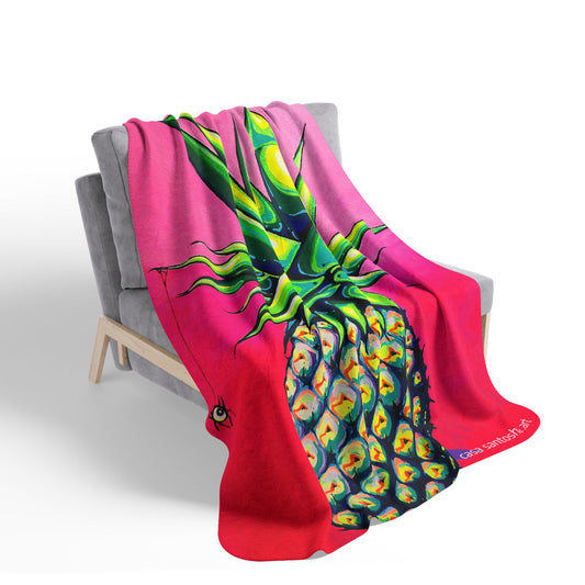 Neon Pineapple Fleece Sherpa Blanket