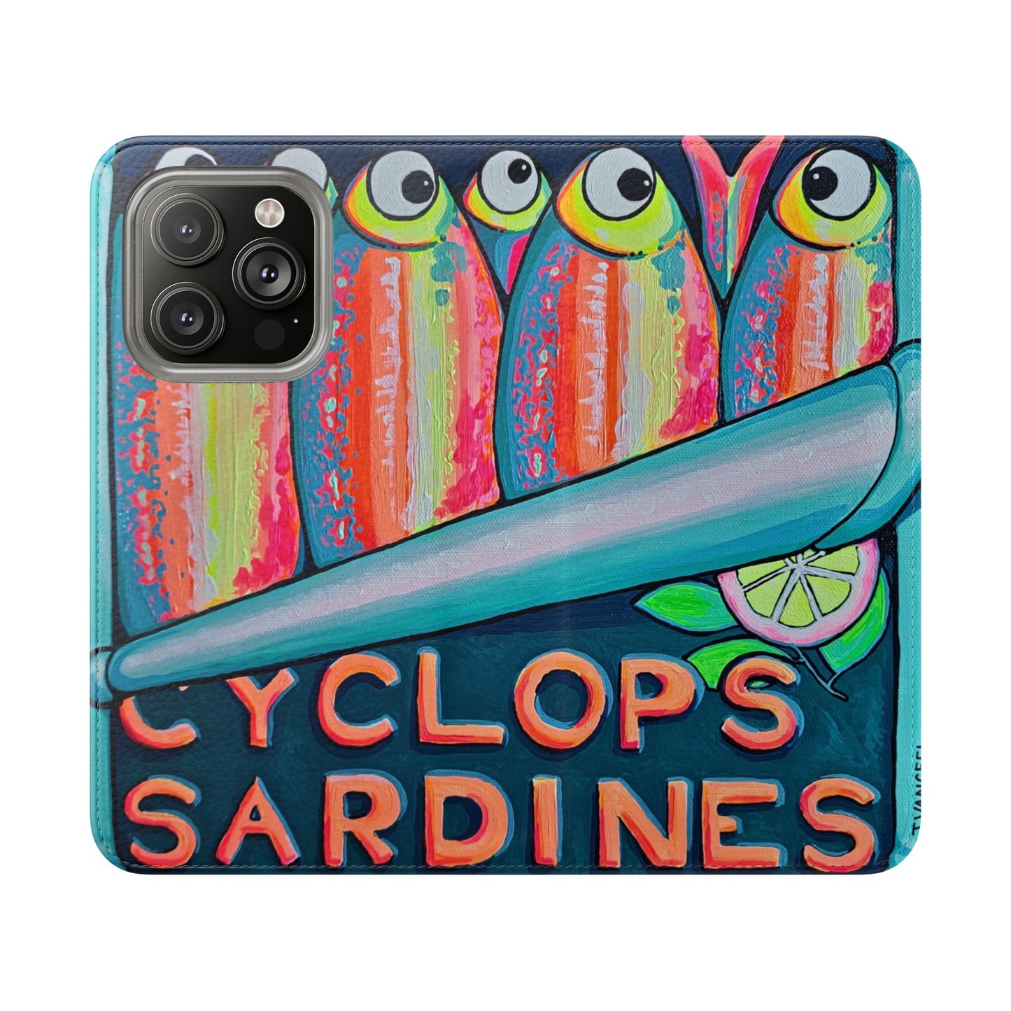 Neon Sardines Flip Phone Case – Wallet Cover with Card Slots