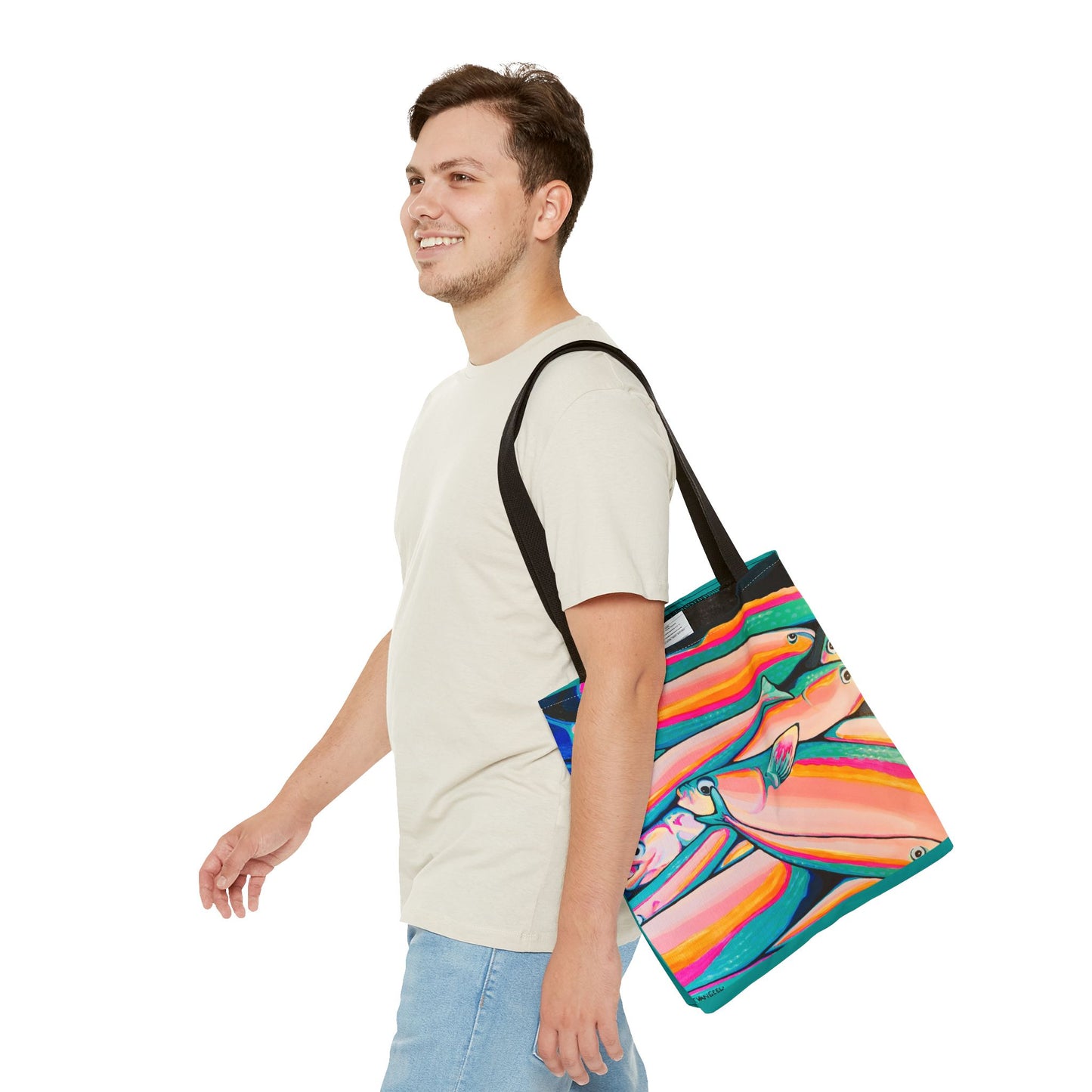 Premium Neon Fish Tote Bag, Original Artist Design, Reusable Shopping Tote, Eco-Friendly