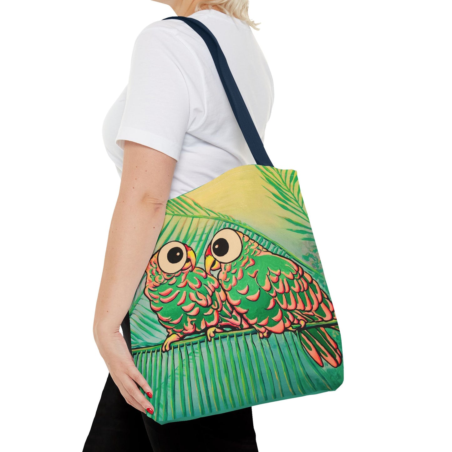 Premium Chatty Cyclops Parrots Tote Bag, Original Artist Design, Reusable Shopping Tote,  Eco-Friendly