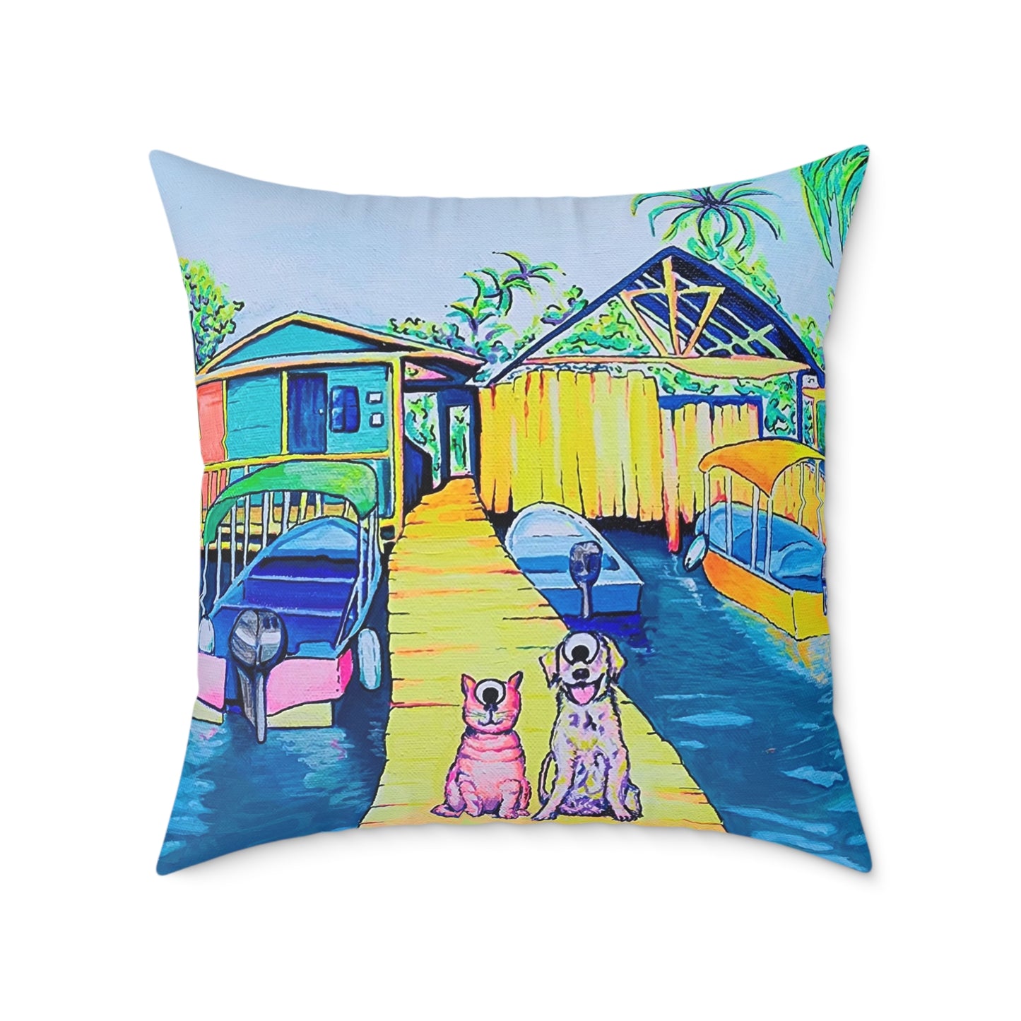 Cyclops Cat and Dog in Bocas Art Canvas Decorative Pillow