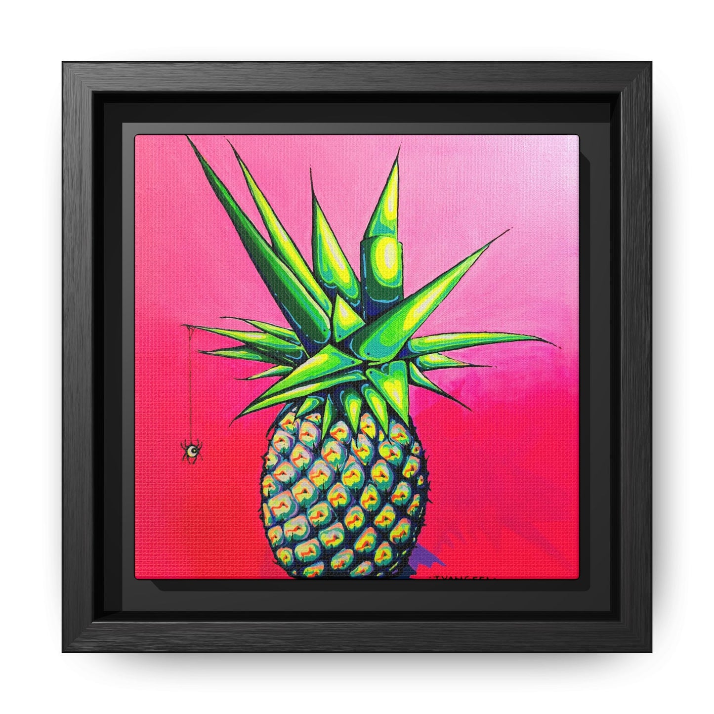 Framed Neon Pineapple Canvas Print