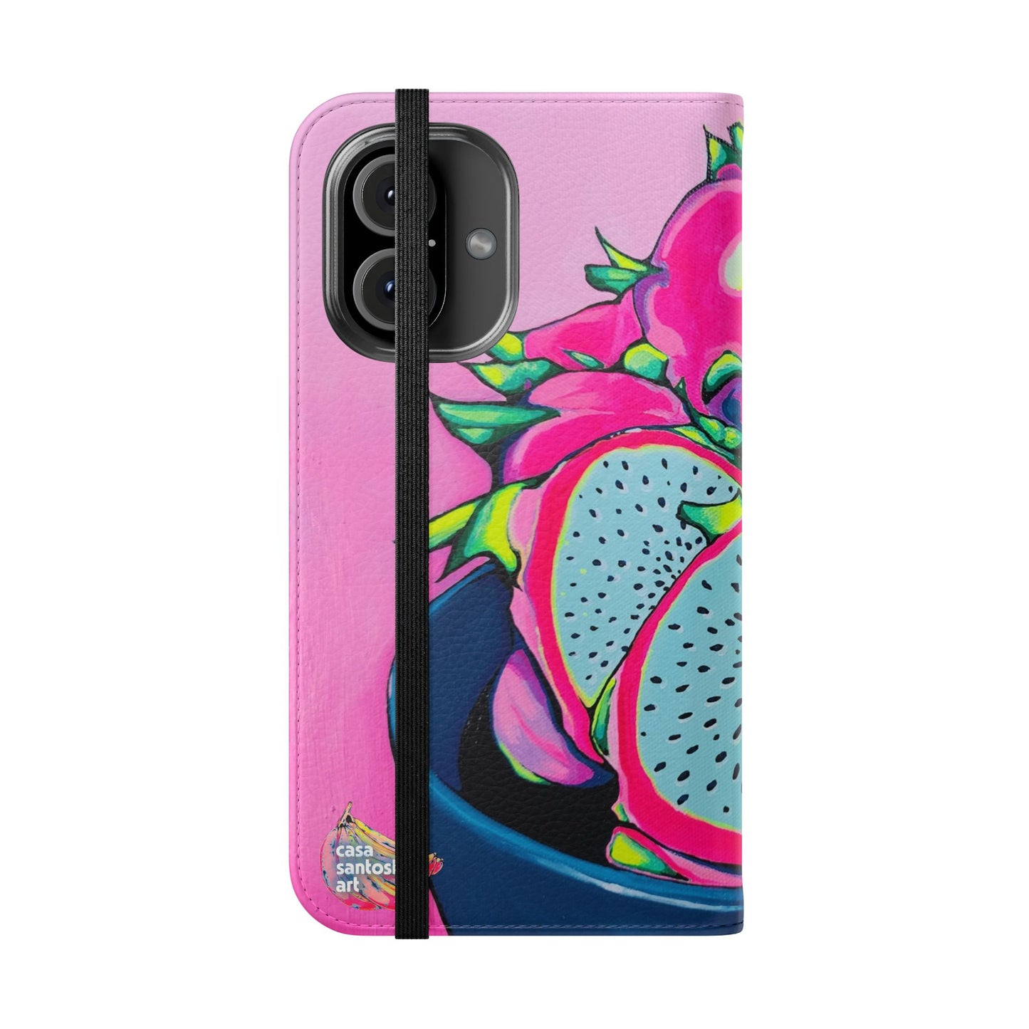 Neon Pink Dragon Fruit Flip Phone Case – Wallet Cover with Card Slots