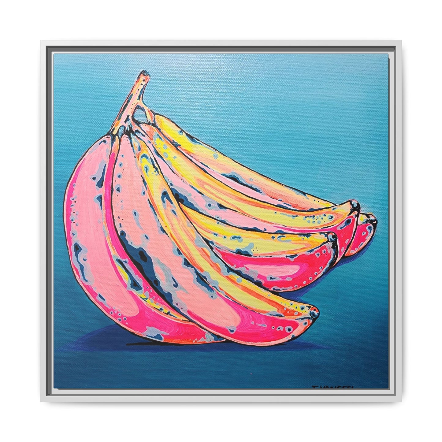Framed Neon Bananas Canvas Print