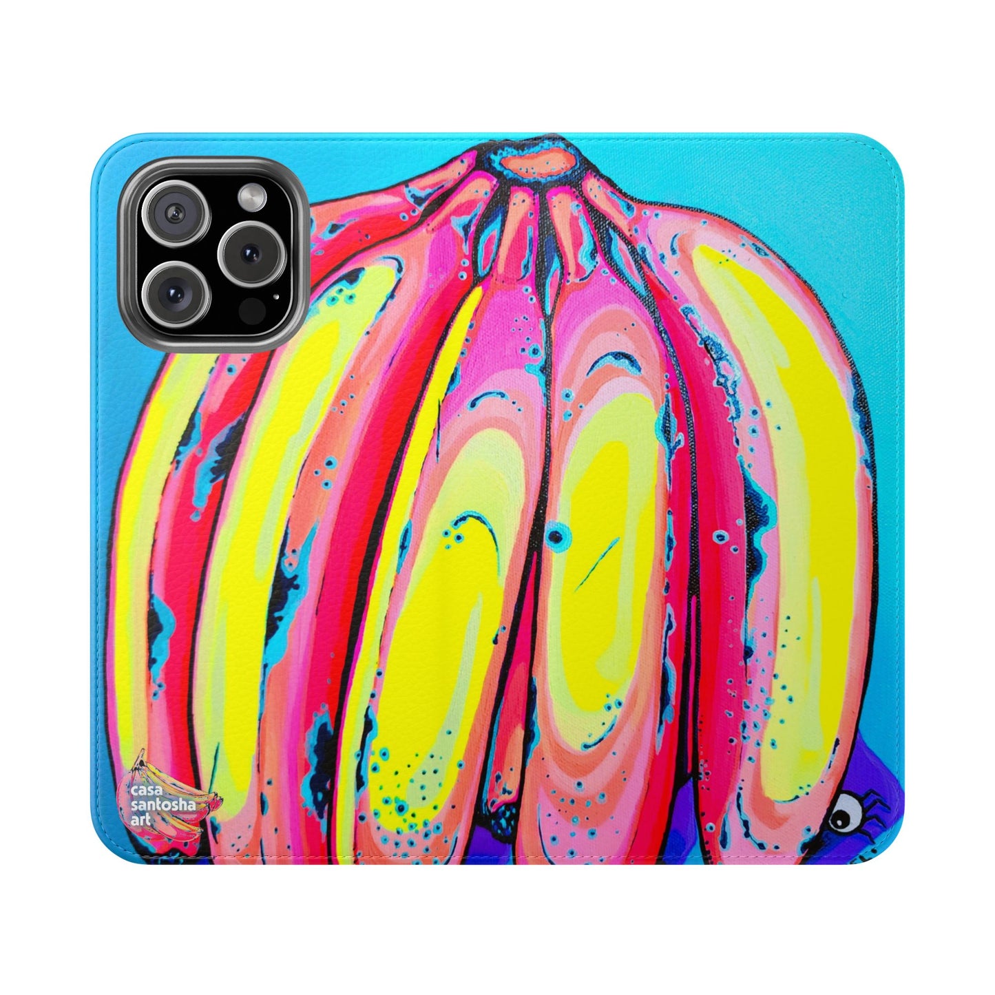 Neon Fat Bananas Flip Phone Case – Wallet Cover with Card Slots