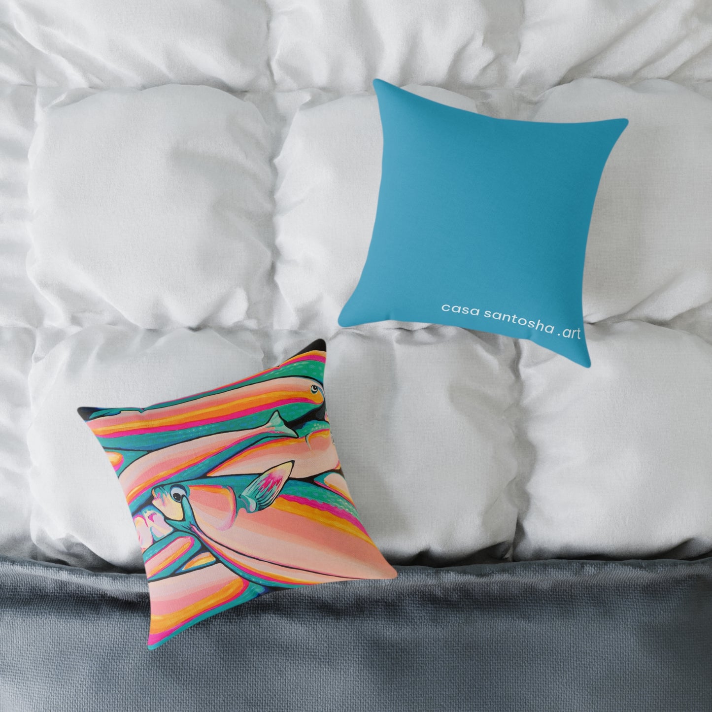 Neon Fish Art Canvas Decorative Pillow