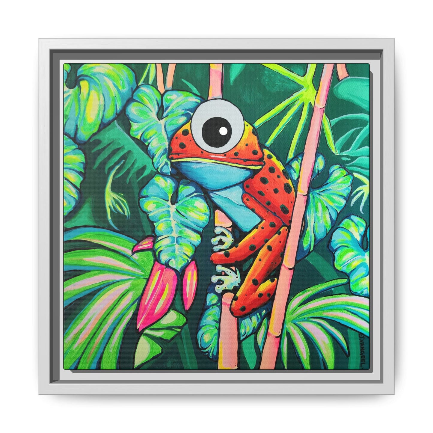 Framed Cyclops Red Frog Canvas Print