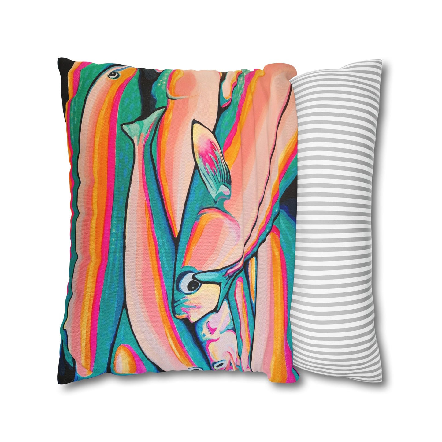 Neon Fish Pillowcase for Throw Pillow, Cover Only