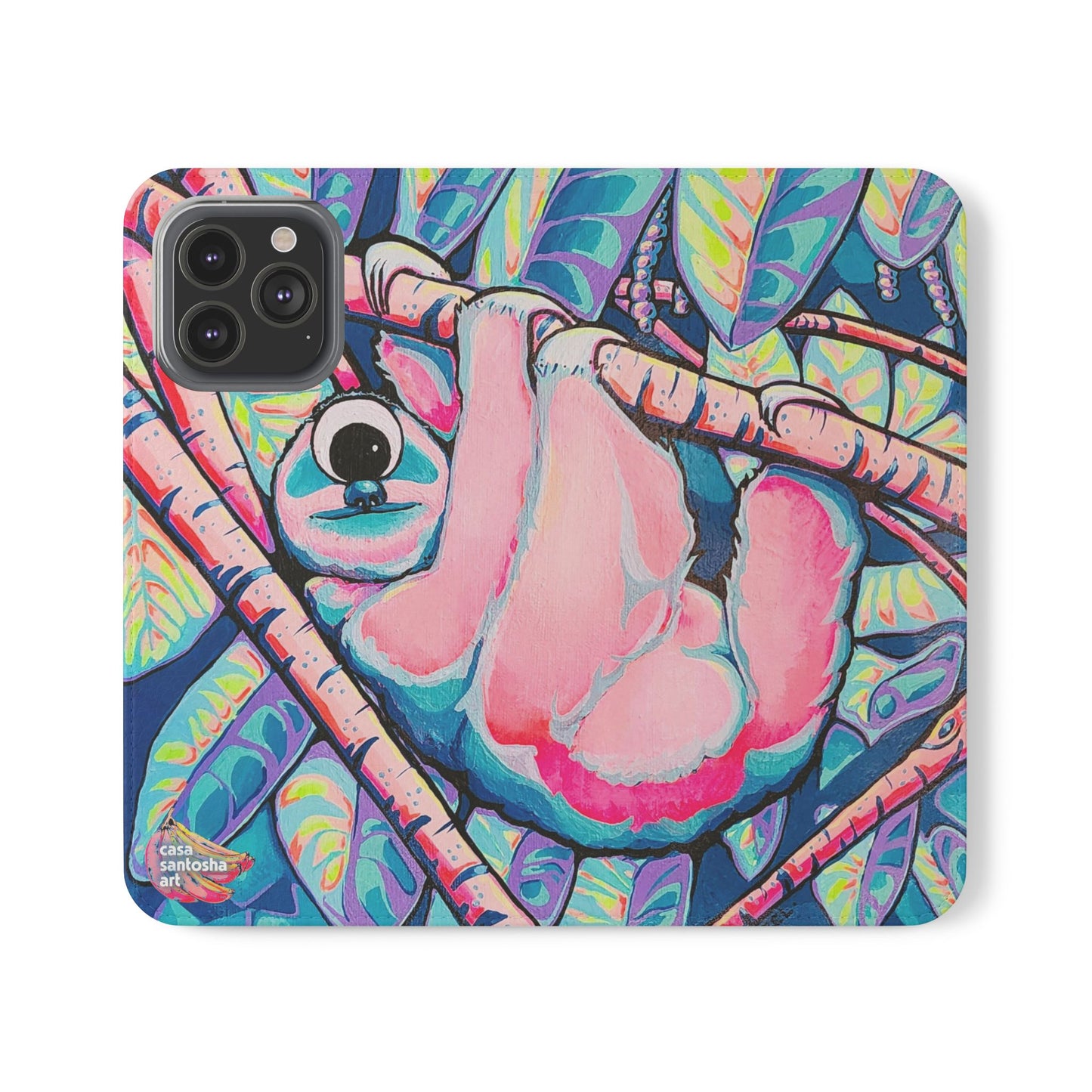 Cyclops Sloth Flip Phone Case – Wallet Cover with Card Slots