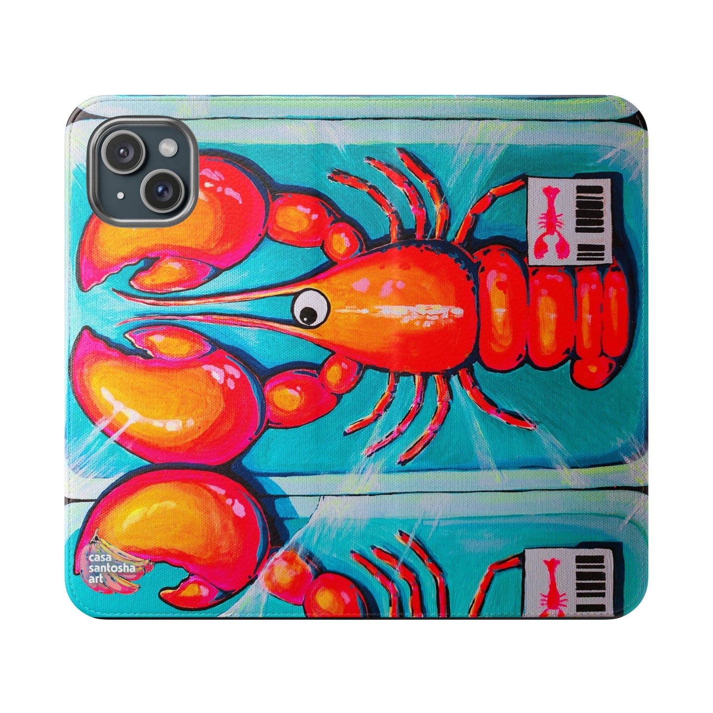 Neon Lobster Flip Phone Case – Wallet Cover with Card Slots