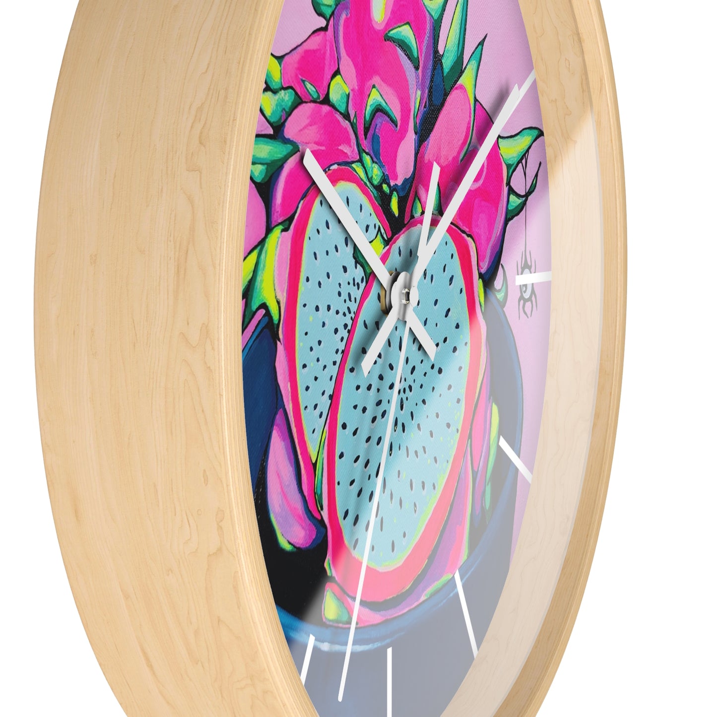 Neon Pink Dragon Fruit Pop Art Wall Clock