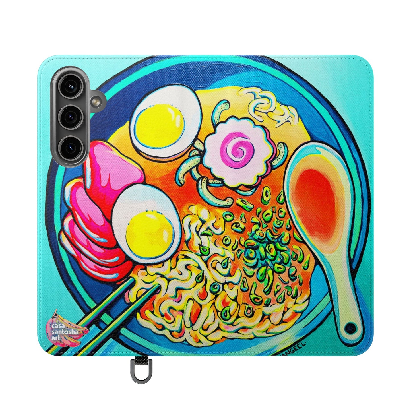 Neon Ramen Flip Phone Case – Wallet Cover with Card Slots