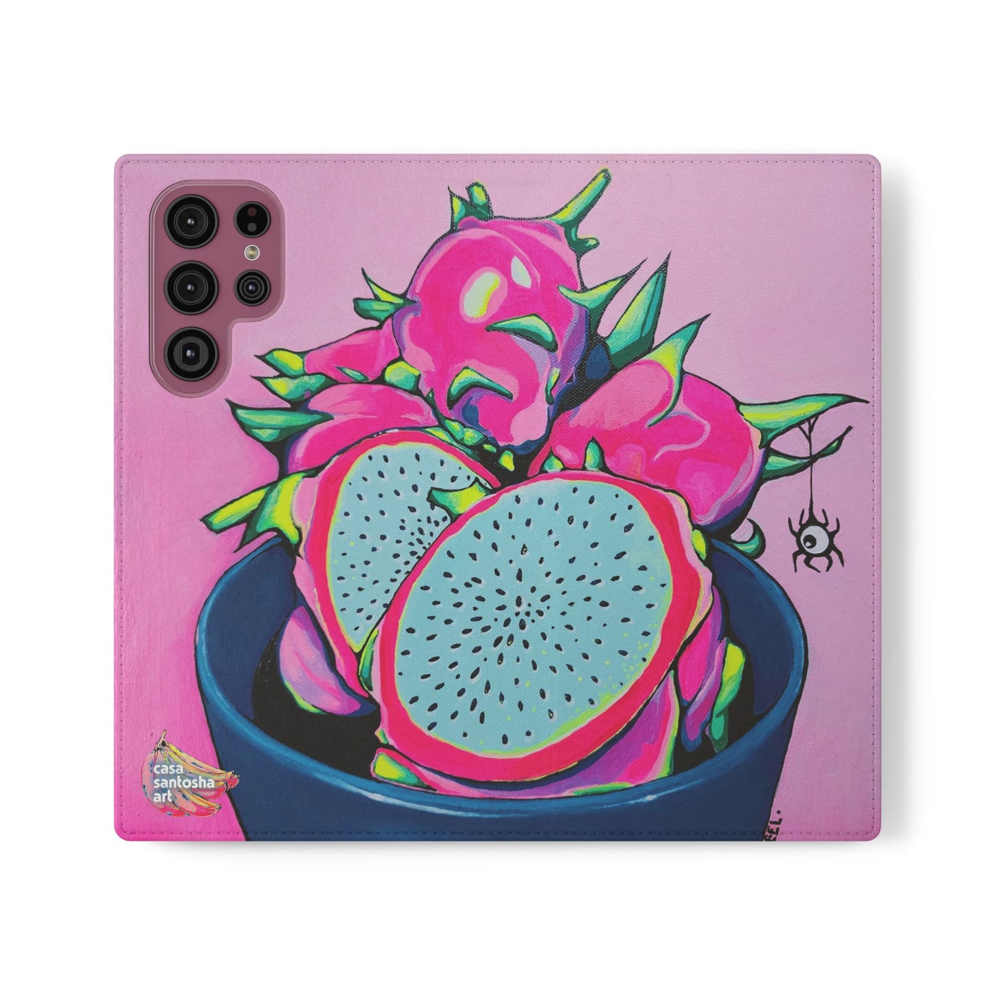Neon Pink Dragon Fruit Flip Phone Case – Wallet Cover with Card Slots