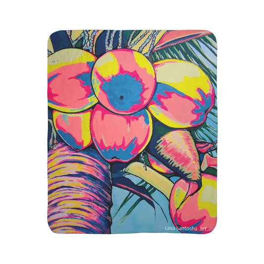 Neon Coconuts Fleece Sherpa Blanket