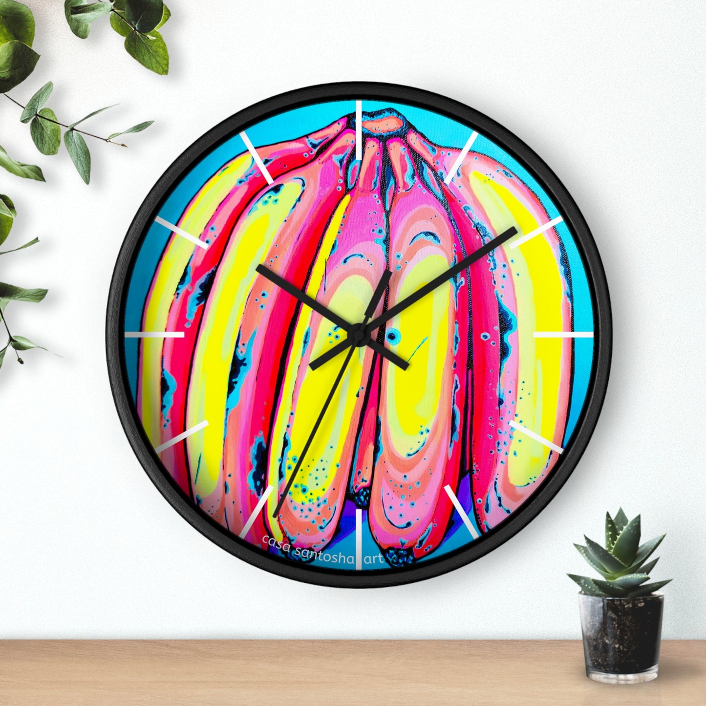 Neon Fat Bananas Pop Art Wall Clock