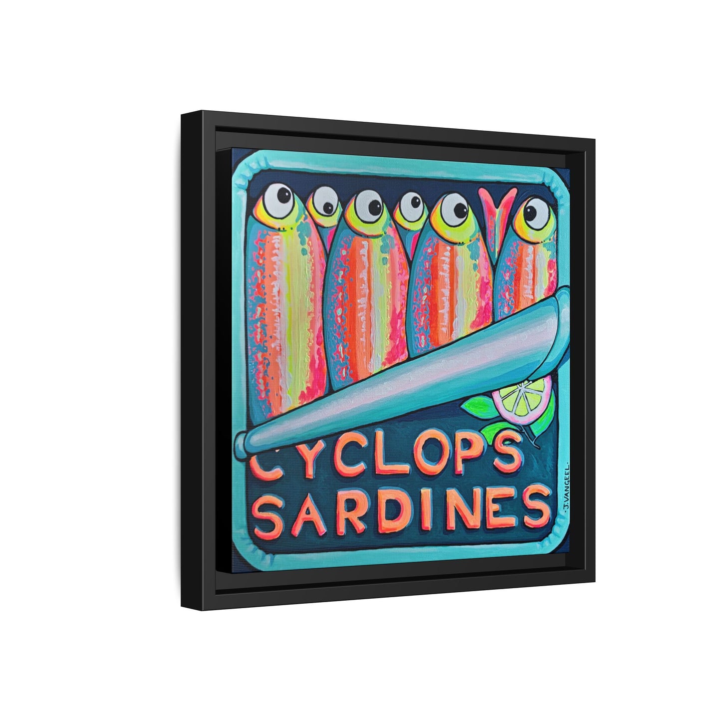 Framed Neon Sardines Canvas Print