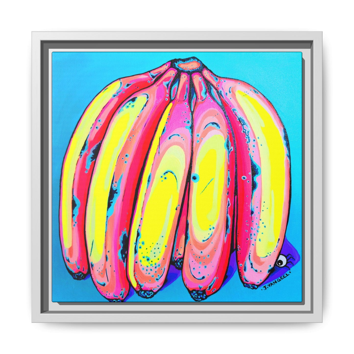 Framed Neon Fat Bananas Canvas Print