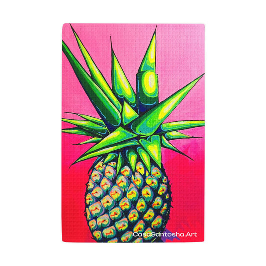 Neon Pineapple Waffle Weave Kitchen Hand Towel