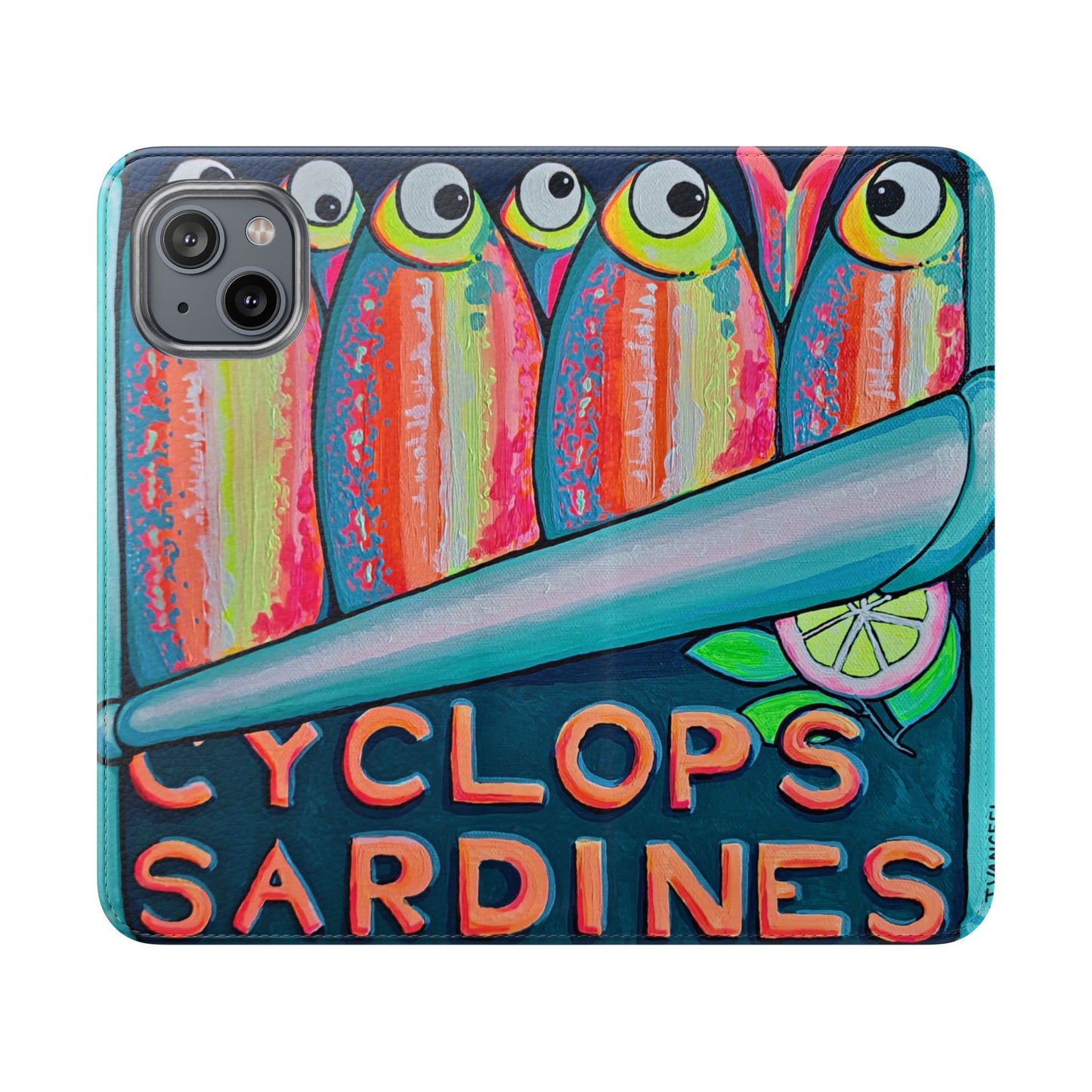Neon Sardines Flip Phone Case – Wallet Cover with Card Slots