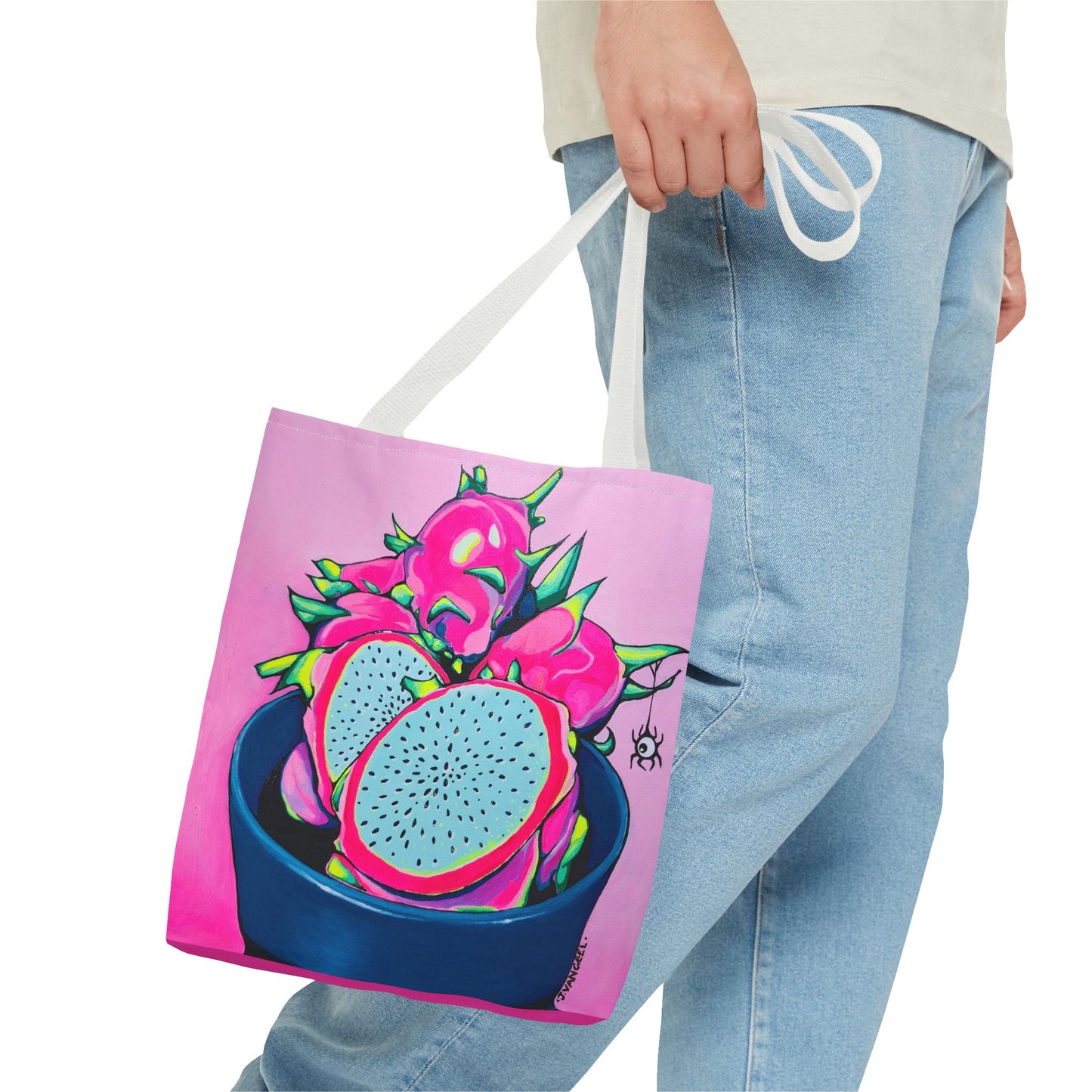 Premium Neon Pink Dragon Fruit Tote Bag, Original Artist Design, Reusable Shopping Tote, Eco-Friendly
