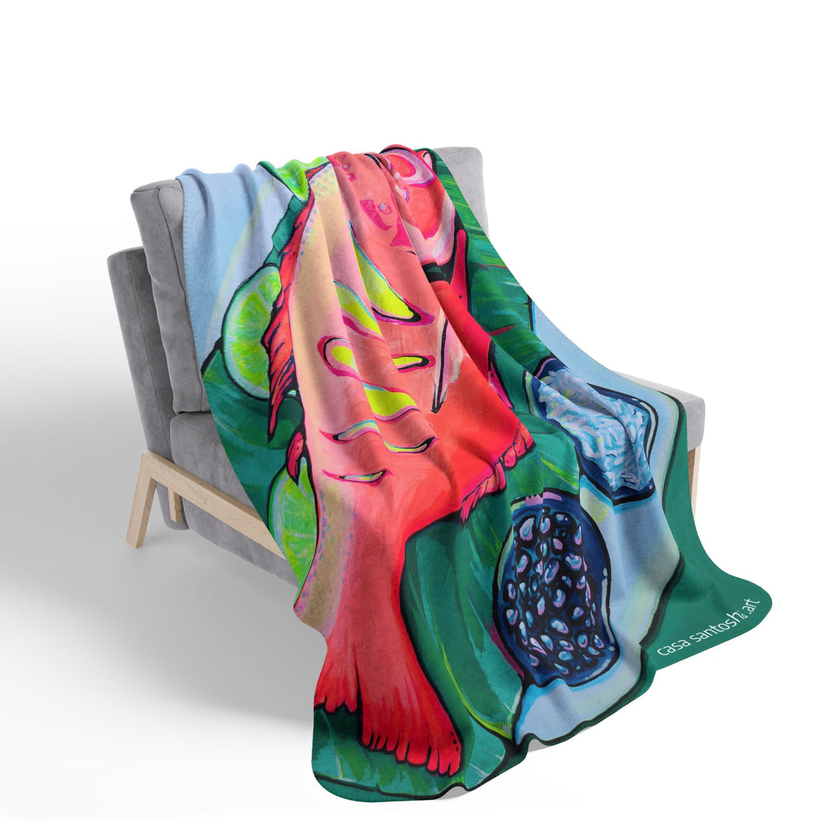 Neon Fried Fish Fleece Sherpa Blanket