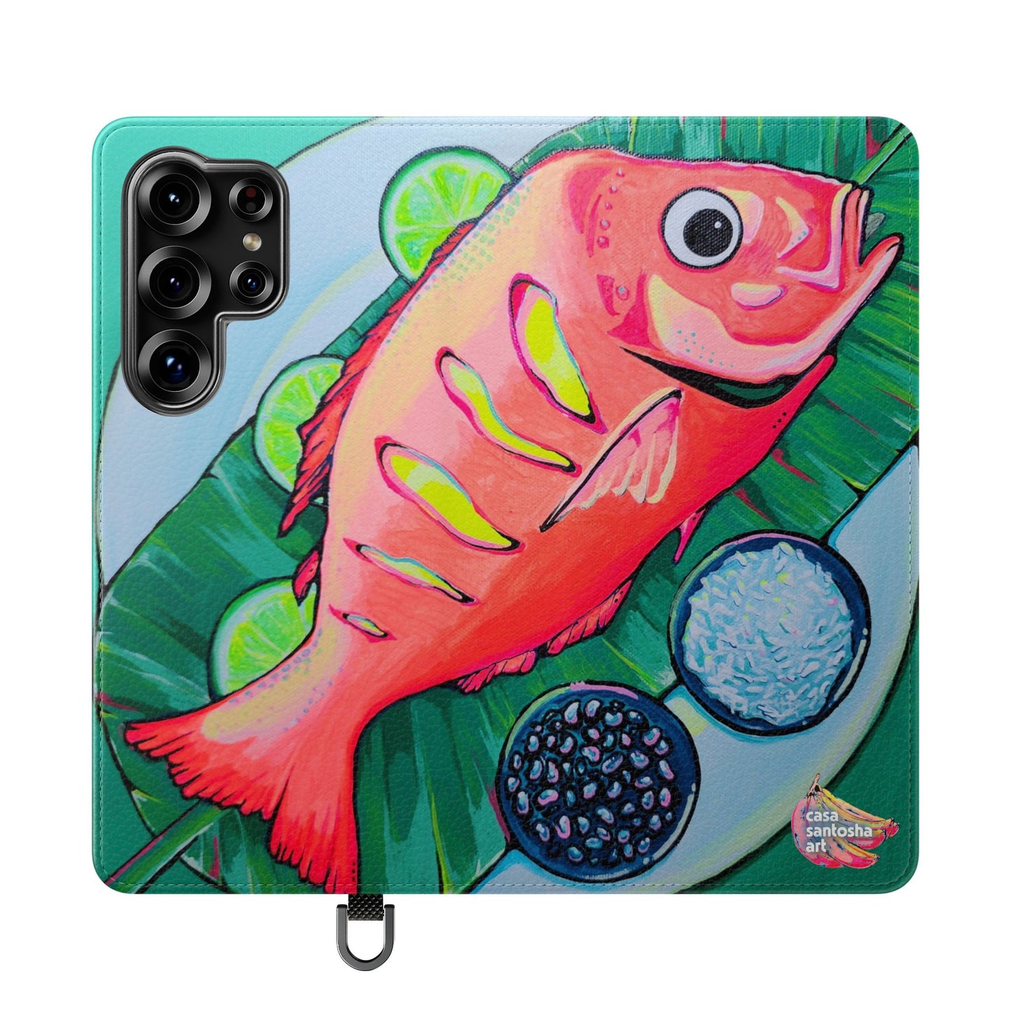 Neon Fried Fish Flip Phone Case – Wallet Cover with Card Slots