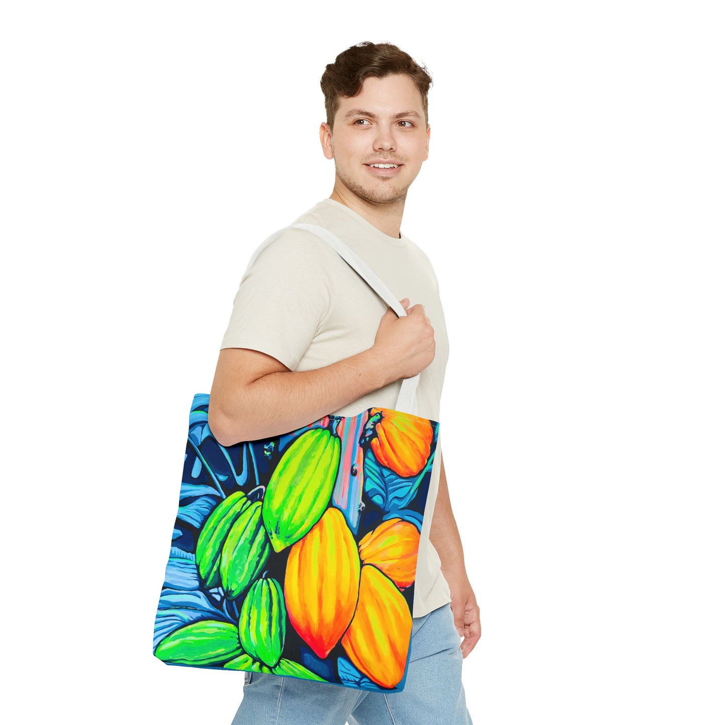 Premium Neon Cacao Tote Bag, Original Artist Design, Reusable Shopping Tote, Eco-Friendly