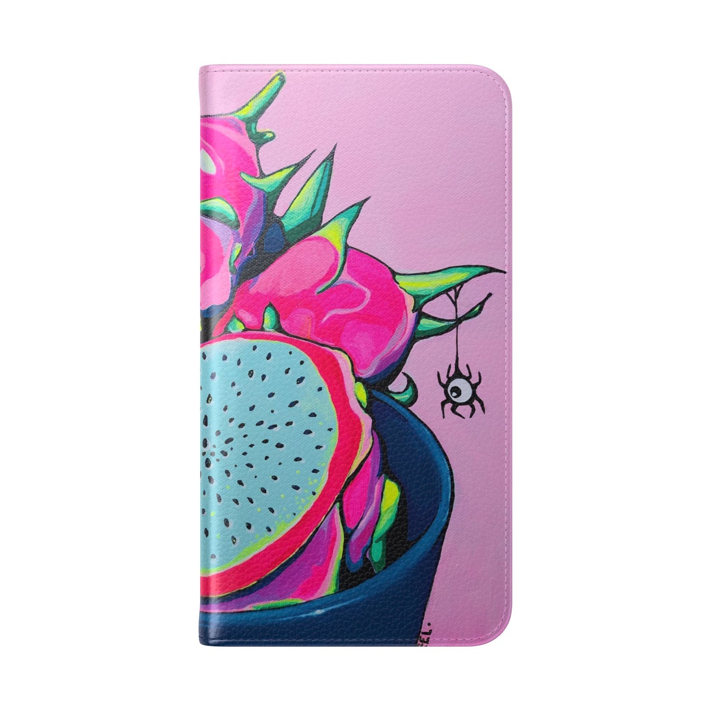 Neon Pink Dragon Fruit Flip Phone Case – Wallet Cover with Card Slots