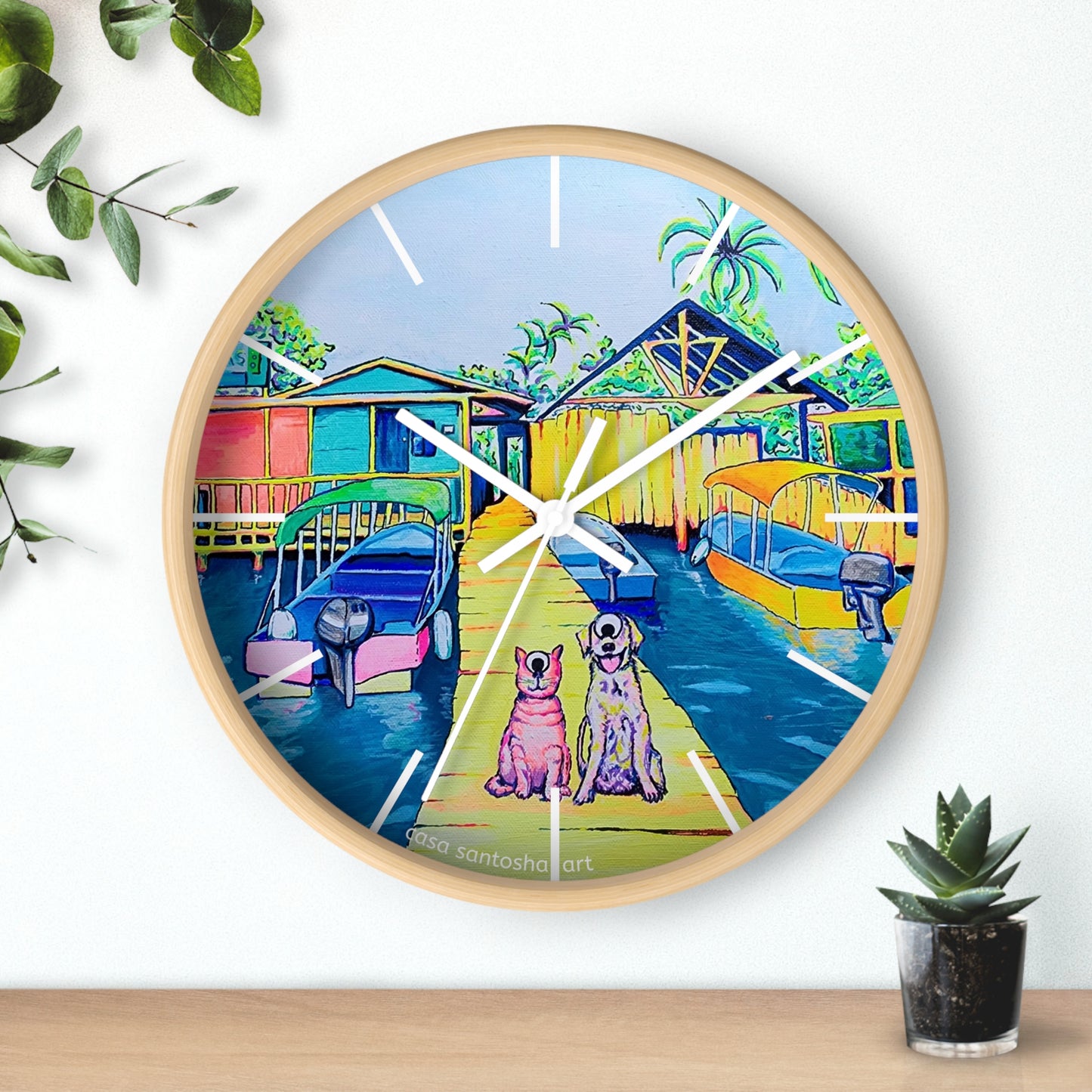 Cyclops Cat and Dog in Bocas Pop Art Wall Clock