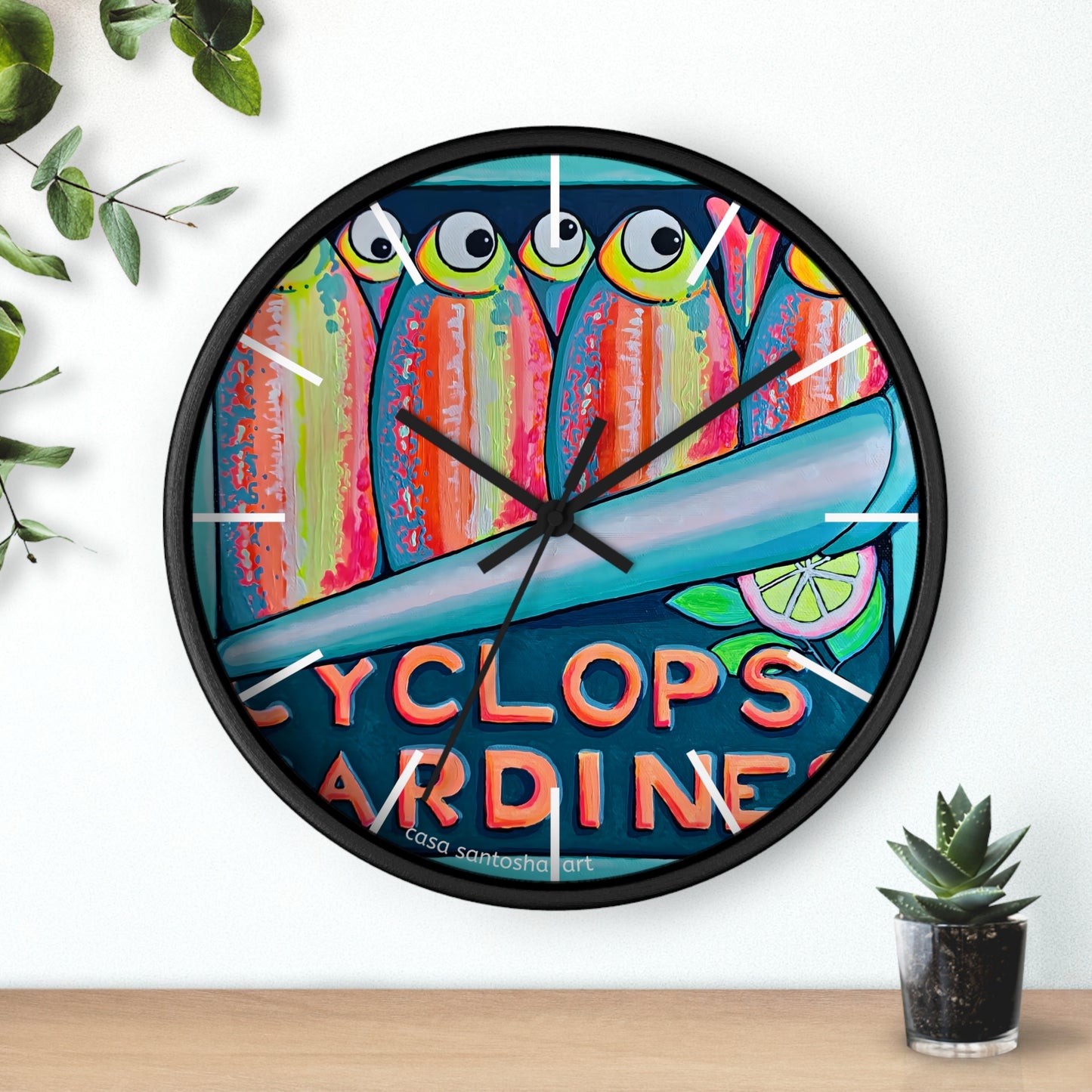 Neon Sardines Pop Art Wall Clock