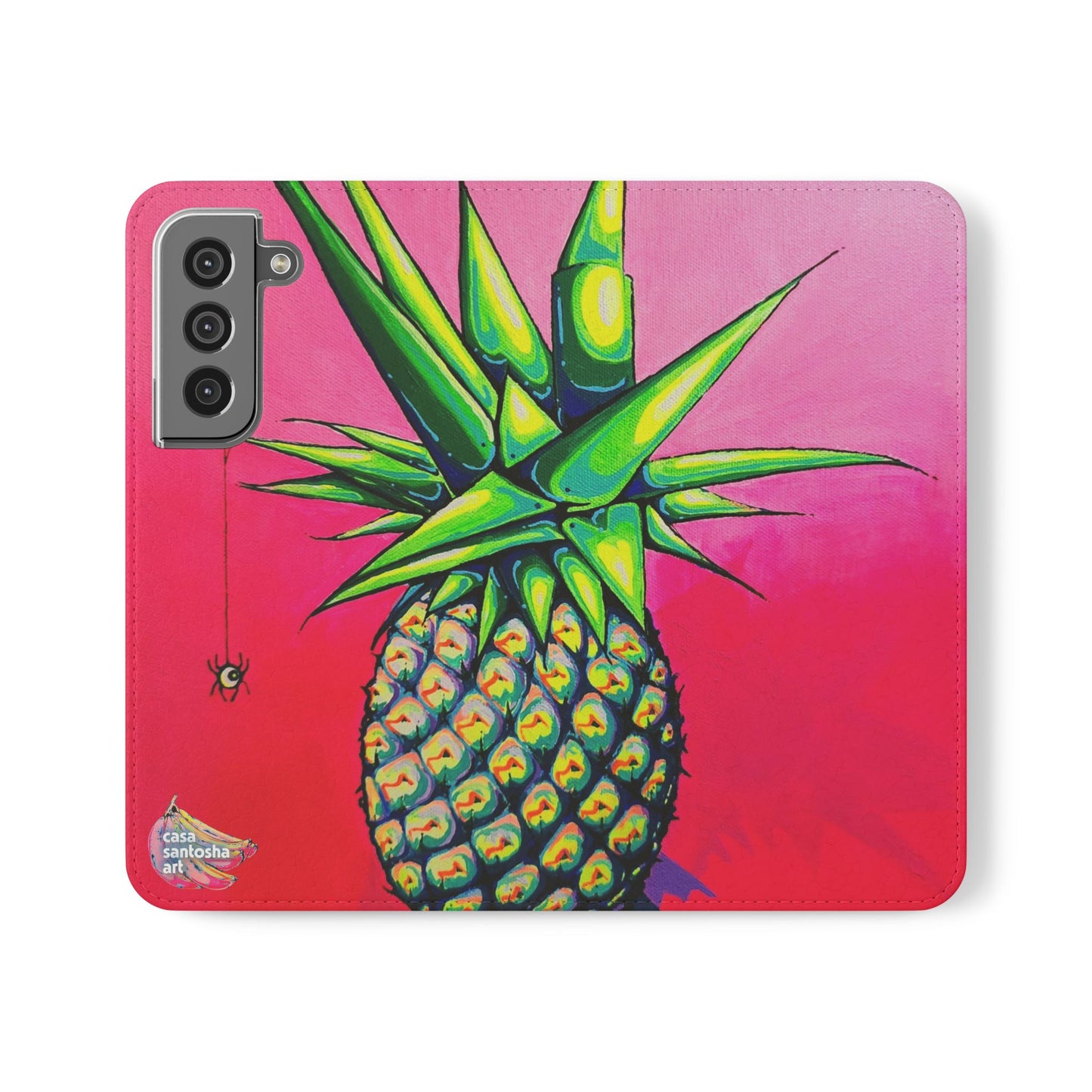 Neon Pineapple Flip Phone Case – Wallet Cover with Card Slots