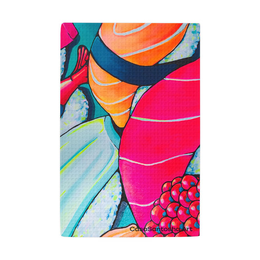 Serviette de cuisine gaufrée en néon Sushi