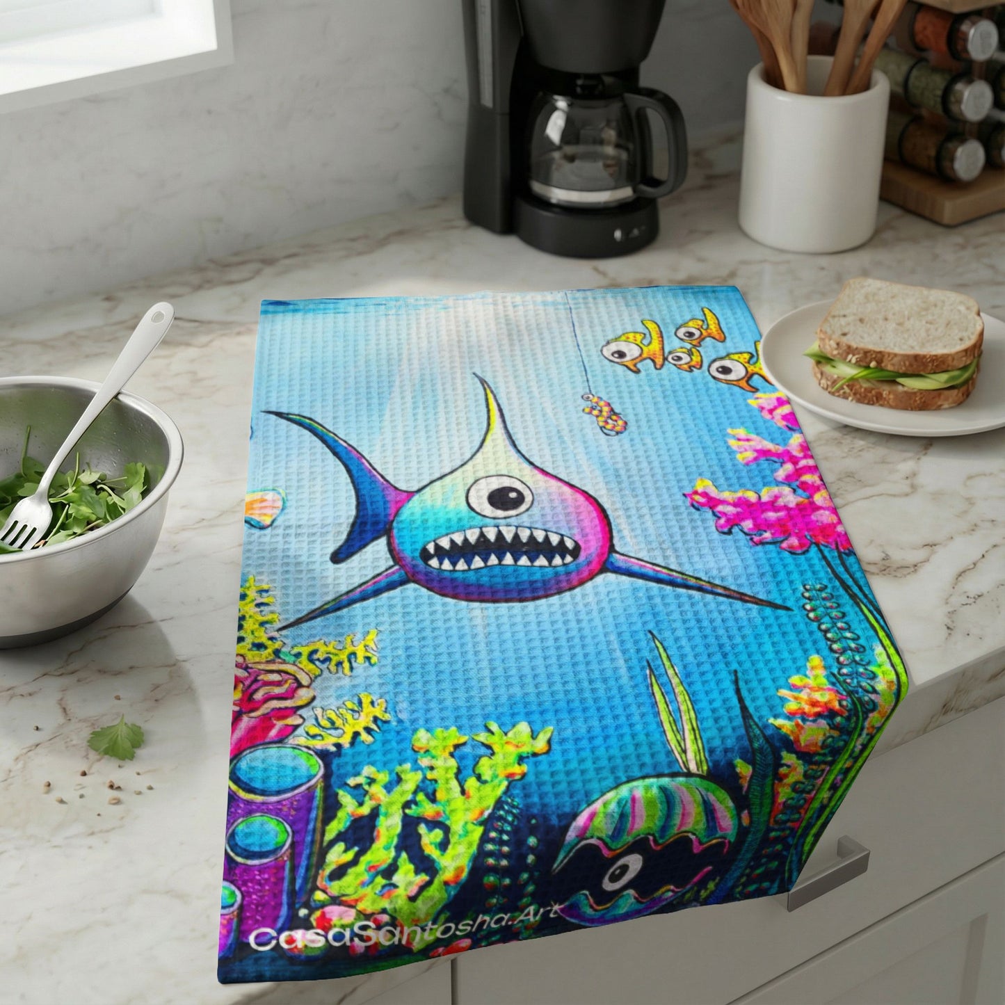 Cyclops Shark Waffle Weave Kitchen Hand Towel
