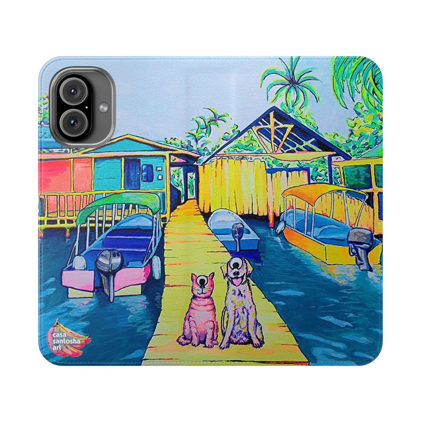 Cyclops Cat and Dog in Bocas Flip Phone Case – Wallet Cover with Card Slots