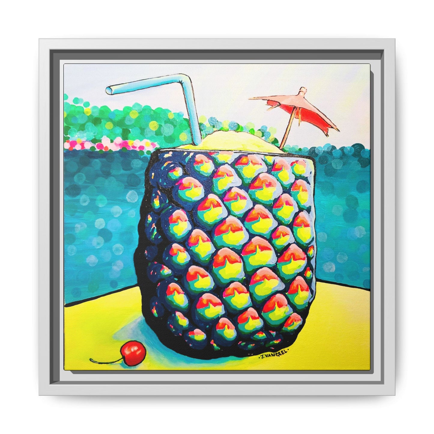 Framed Neon Piña Colada Canvas Print