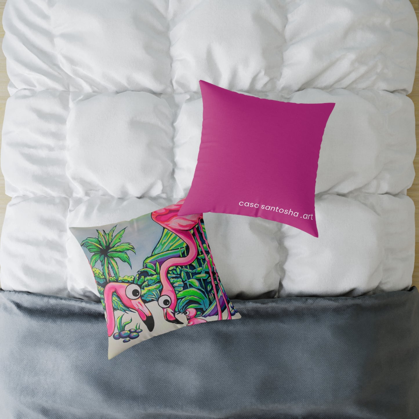 Cyclops Flamingo Family Art Canvas Decorative Pillow