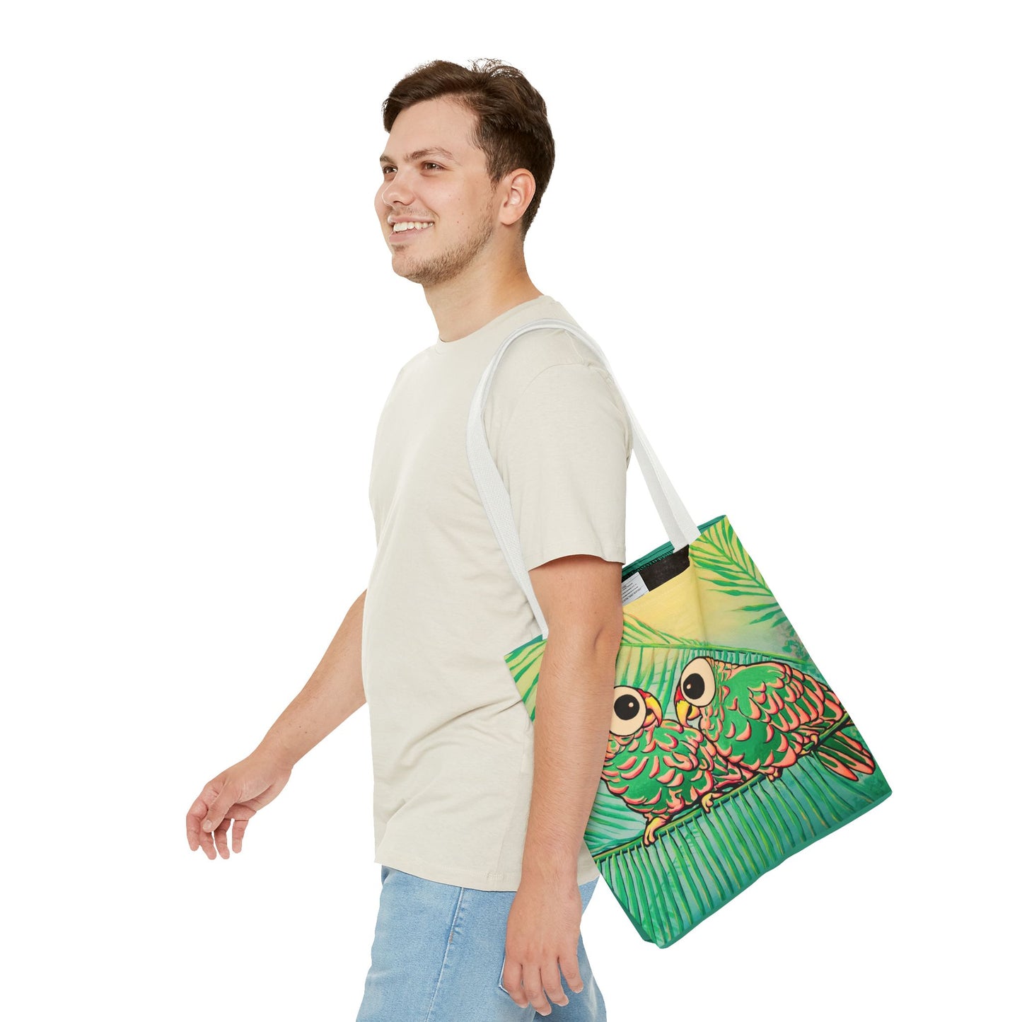Premium Chatty Cyclops Parrots Tote Bag, Original Artist Design, Reusable Shopping Tote,  Eco-Friendly