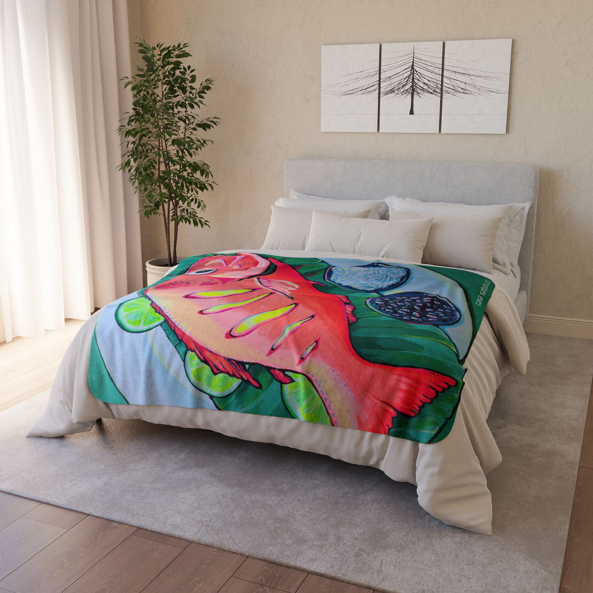 Neon Fried Fish Fleece Sherpa Blanket