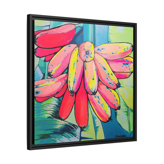 Framed Neon Primitivo Bananas Canvas Print
