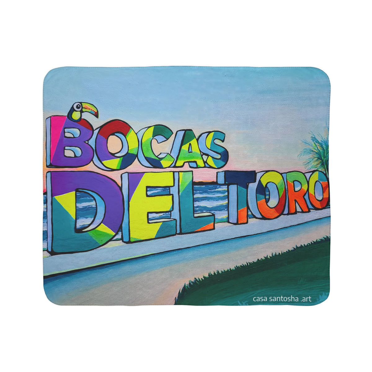 Bocas Del Toro Sign Fleece Sherpa Blanket