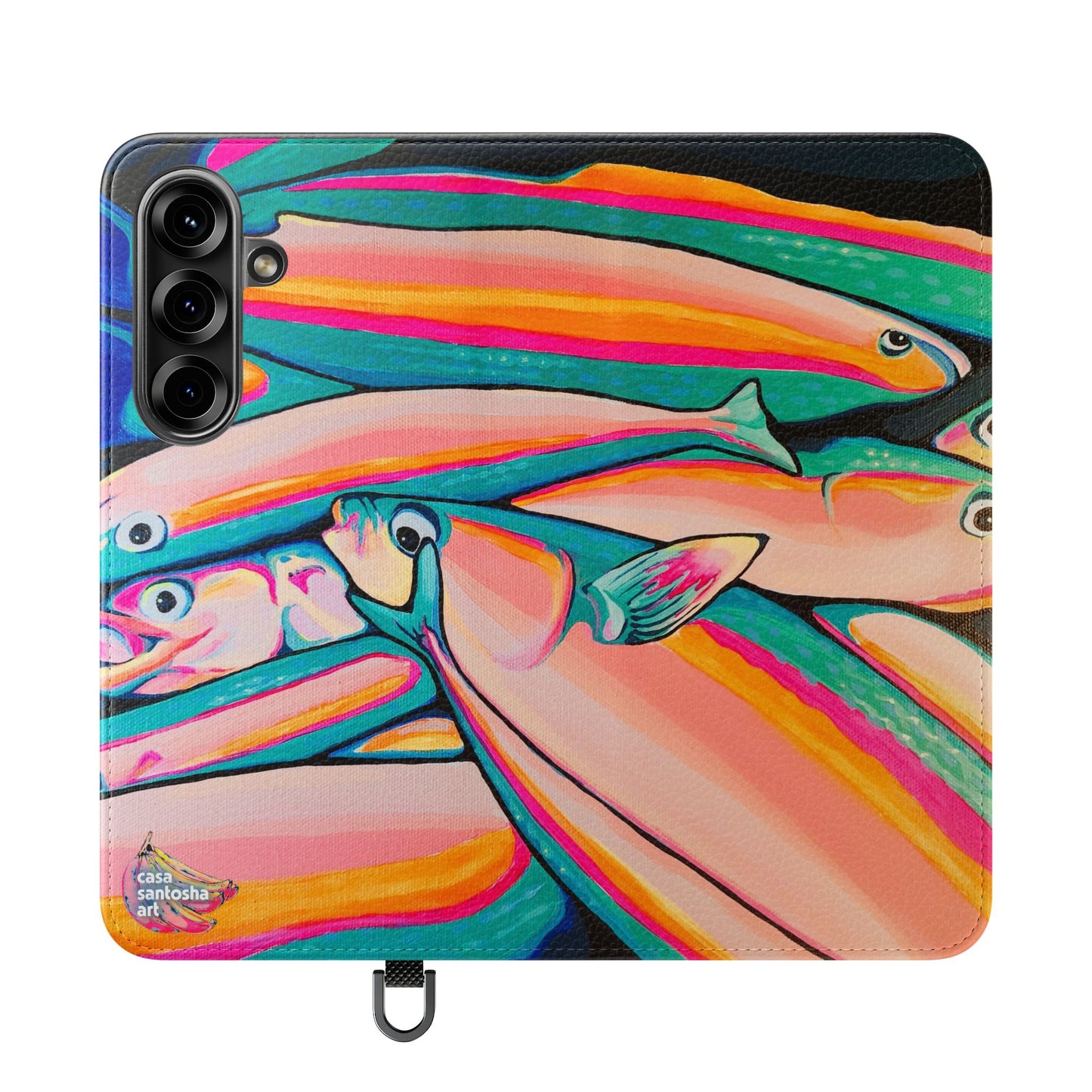 Neon Fish Flip Phone Case – Wallet Cover with Card Slots