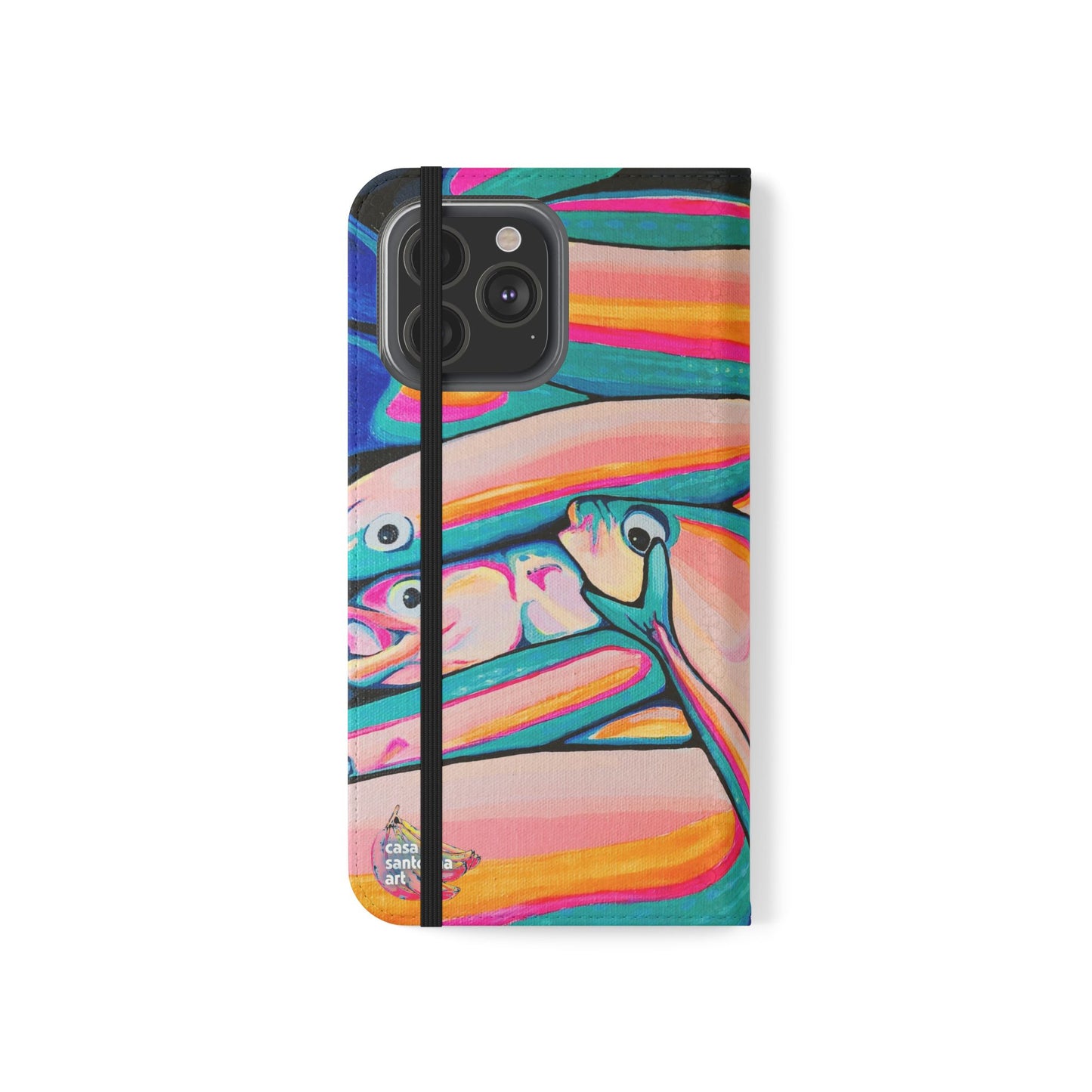 Neon Fish Flip Phone Case – Wallet Cover with Card Slots