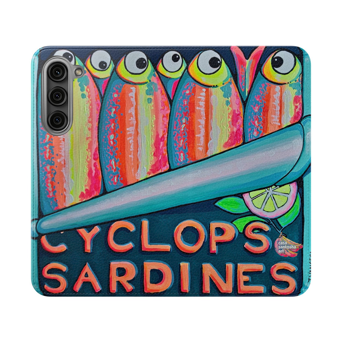 Neon Sardines Flip Phone Case – Wallet Cover with Card Slots