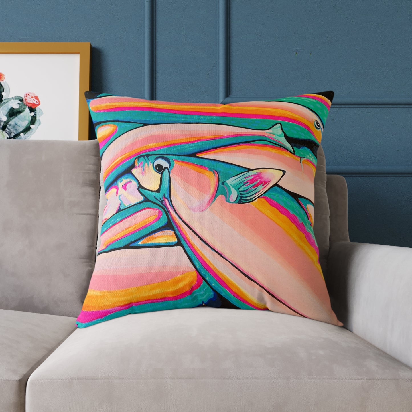 Neon Fish Art Canvas Decorative Pillow